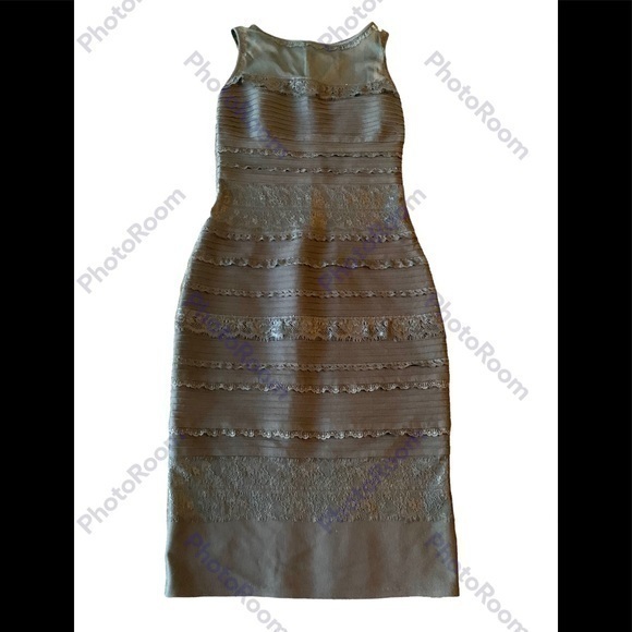 Tadashi Shoji Black Lace Midi Dress Bodycon Cocktail Prom Size S Small - Picture 1 of 14